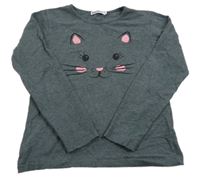 Tmavošedé melírované triko s kočičkou zoolaboo