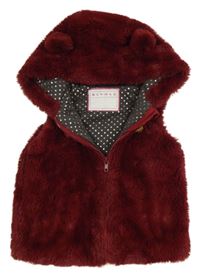 Vínová kožešinová podšitá vesta s kapucí s oušky NUTMEG