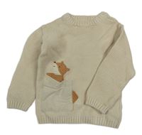 Světlebéžový svetr s liškou a kapsou sinsay