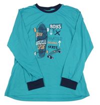 Jadeitovo-tmavomodré pyžamové triko se skateboardem 