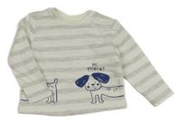 Bílo-světlešedé pruhované melírované triko s dalmatinkem POCOPIANO