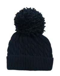 Tmavomodrá vzorovaná pletená čepice s bambulí Next