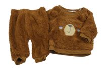 2set - Hnědá huňatá mikina s medvídkem + kalhoty Ergee