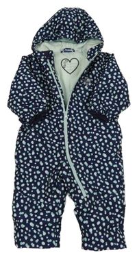 Tmavomodrá vzorovaná šusťáková zimní kombinéza s vločkou a kapucí lupilu