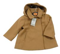 Nové - hnědý flaušový podšitý kabát s kapucí a límečkem PRIMARK