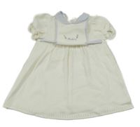 Bílé pletené šaty s nápisem a kytičkami a límečkem absorba