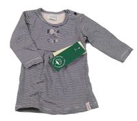 Nové - tmavomodro-světlerůžové pruhované šaty s nápisy lucky kid