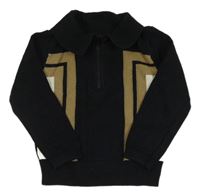 Černo-hnědo-smetanový svetr s límečkem Matalan