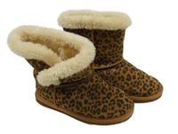 Hnědo-černé vzorované semišové zateplené válenky s kožešinou vel. 36