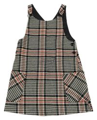 Černo-bílo-červené kostkované vzorované cargo vlněné šaty St. Bernard