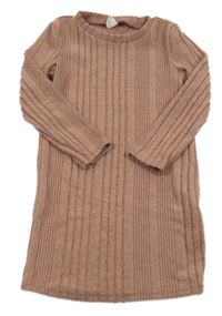 Pudrovo-šedé melírované žebrované úpletové šaty SHEIN