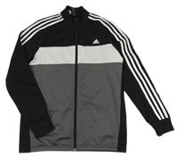Černo-bílo-tmavošedá propínací sportovní mikina Adidas