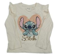 Smetanové triko se Stitchem s flitry a volánky C&A