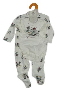 Nové - 3Set - Bílý overal s Minnie a Mickey + body + šátek/slinták PRIMARK