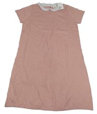 Nové - pudrové pletené šaty s bílým límečkem s madeirou H&M