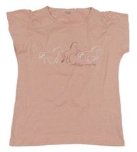 Světlerůžové melírované tričko s koníky YIGGA