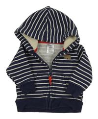 Tmavomodro-bílá pruhovaná propínací mikina s medvídkem a kapucí carter's