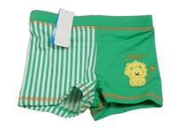 Nové - zeleno-bílé nohavičkové plavky se lvíčkem a pruhy