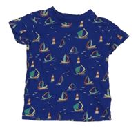 Safírové melírované tričko s plachetnicemi a majáky Next