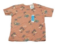 Nové - starorůžové tričko s jeepy a palmami PRIMARK