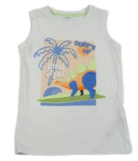 Bílé tílko s dinosaurem a palmou a nápisy KIDS
