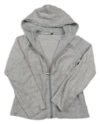 Světlešedo/melírovano-růžová pruhovaná sametová propínací mikina s kapucí H&M