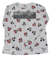 Světlešedo-černé melírované triko s Minnie a překlápěcími flitry C&A