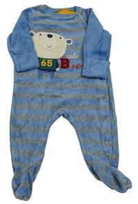 Modro-šedý pruhovaný sametový overal s medvědem Mothercare