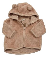 Starorůžová chlupatá propínací mikina s kapucí s oušky H&M