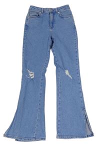 Modré high waist flare rifle s prošoupáním New Look