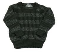 Khaki-melírovaný pruhovaný vlněný svetr zn. Primark