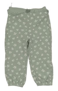 Zelenošedé květované žebrované tepláky s volánky s madeirou C&A