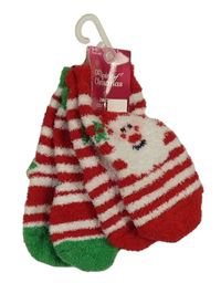 Nové - 2x pruhované ponožky - červeno-bílé se Santou + červeno-bílé