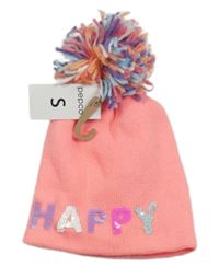 Nové - Neonově růžová čepice s nápisem z flitrů a bambulí Pep&Co