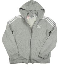 Šedá melírovaná propínací mikina s logem a kapucí Adidas