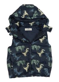 Tmavomodrá šusťáková zateplená vesta s dinosaury a kapucí H&M