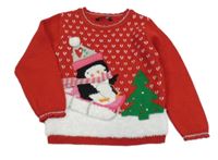 Červeno-bílý svetr s tučňákem a stromkem George