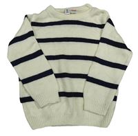 Smetanovo-tmavomodrý pruhovaný svetr