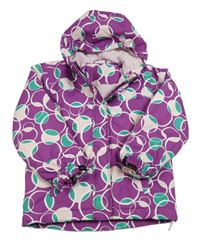 Fialová puntíkatá šusťáková lyžařská bunda s kapucí