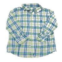 Bílo-modro-zelená kostkovaná lněná košile Mayoral