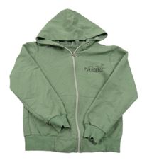 Khaki propínací mikina s nápisem a kapucí