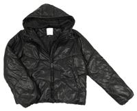 Černá koženková zateplená bunda s kapucí Primark