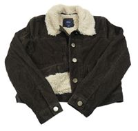 Tmavohnědá manšestrová zateplená crop bunda GAP