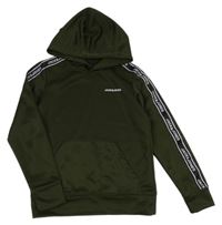 Tmavokhaki sportovní mikina s nápisem a kapucí Jack & Jones
