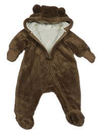 Hnědá chlupatá podšitá kombinéza s kapucí s oušky H&M