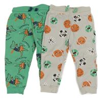 2x lehké tepláky - zelené s krokodýly + světlešedé s míči So Cute