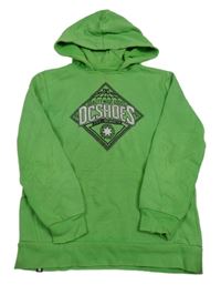 Zelená mikina s nápisem a kapucí DC