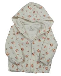 Bílá květovaná žebrovaná propínací mikina s kapucí C&A