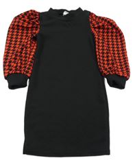 Černo-červené šaty s kostkovanými rukávy Shein