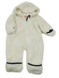 Smetanová chlupatá kombinéza s kapucí Pusblu